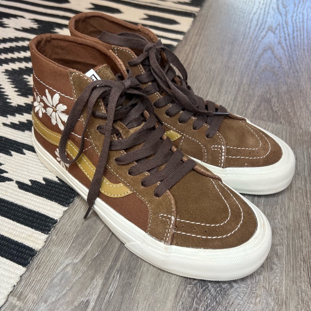Vans Sk8 Hi 38 Deco Painted Floral Brown Sneakers Men’s 6.5 Women’s 8